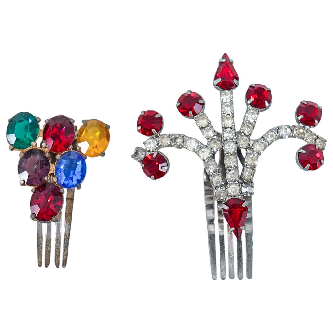 (2 Pc) Antique Jeweled Hair Comb Ornaments (1 of 4)