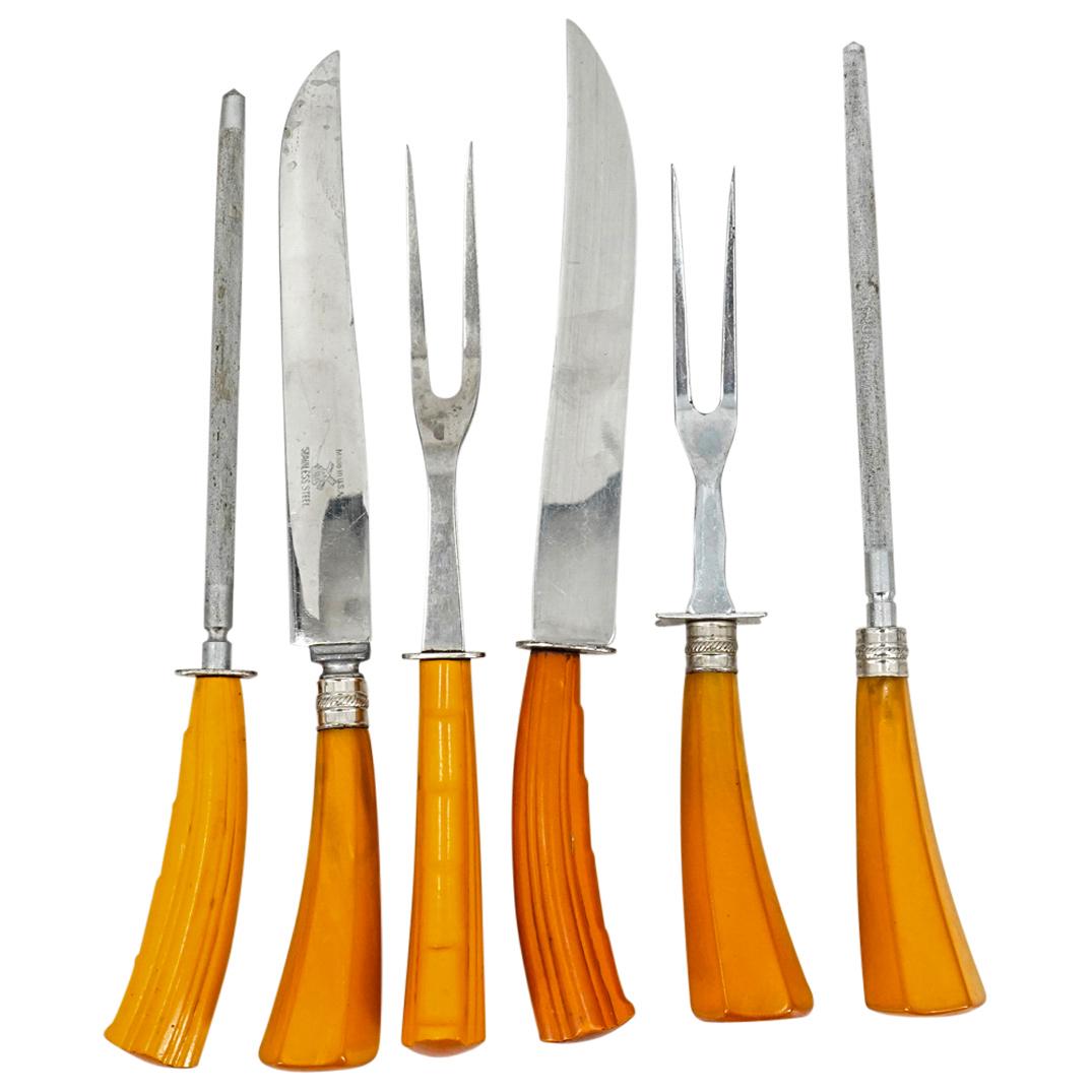 (6 Pc) Bakelite & Stainless Steel Meat Carving Set (1 of 10)
