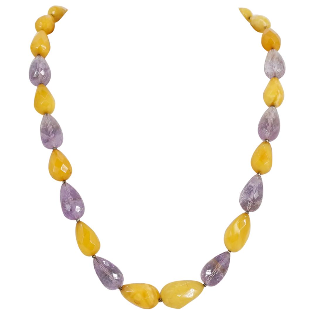 Vintage Russian Baltic Amber & Amethyst Beaded Necklace (1 of 4)