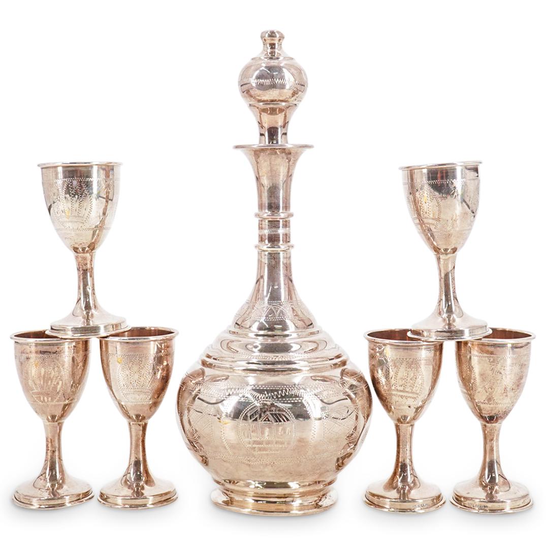 (7Pc) Vintage Russian Sterling Decanter & Cordial Glass Set (1 of 11)
