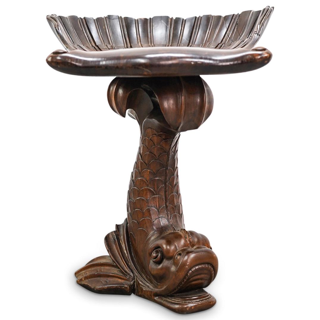 Signed Hand-Carved Shell Seat W/ Dolphin Base Wooden Chair (1 of 10)