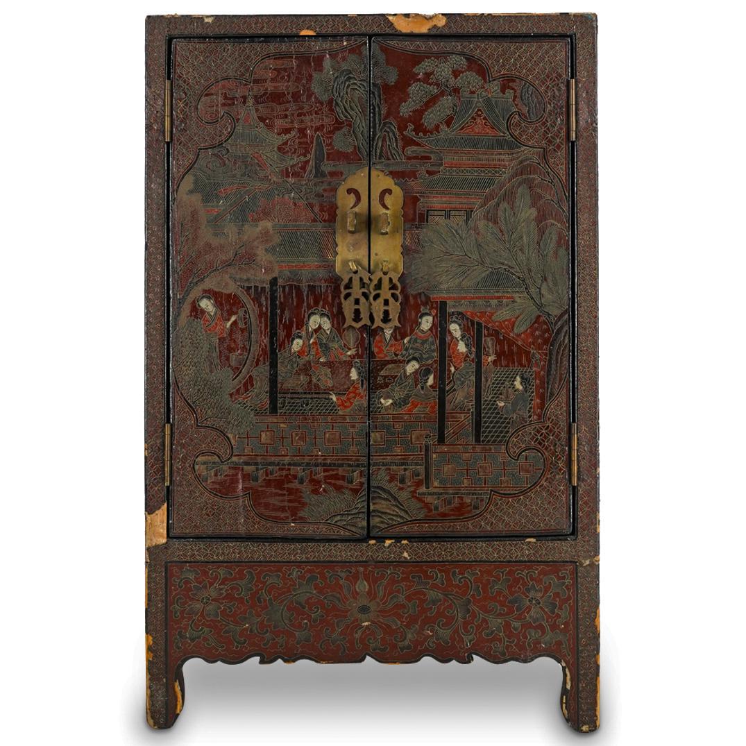 Antique Chinese Lacquered Wood Desk Cabinet (1 of 15)