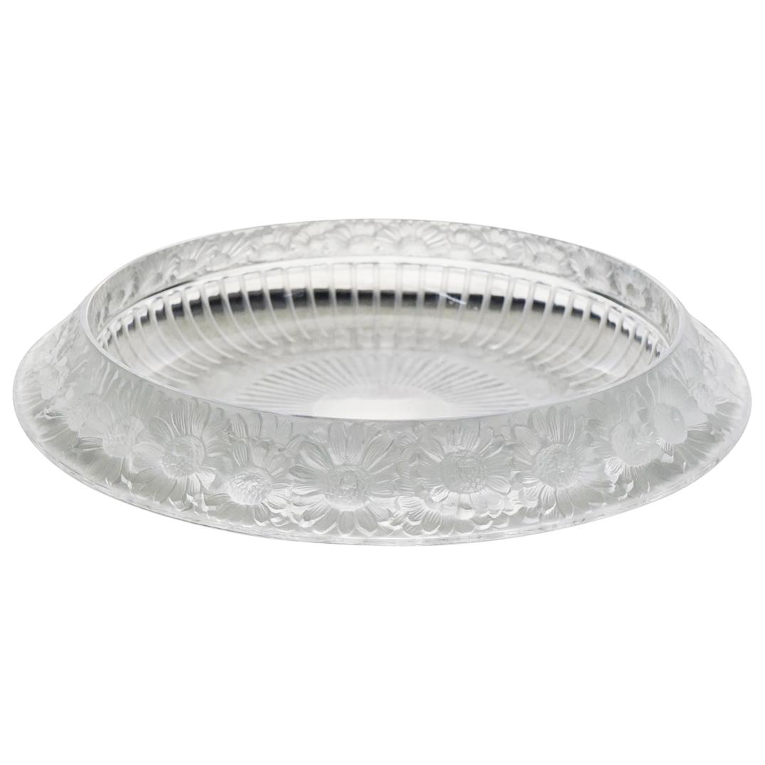 Lalique "Marguerites" Crystal Glass Bowl: DESCRIPTION: Lalique "Marguerites" crystal glass bowl featuring a frosted daisy design in relief around its lip. Incised "Lalique France" on underside. CIRCA: 20th Cent. ORIGIN: France DIMENSIONS: H: 