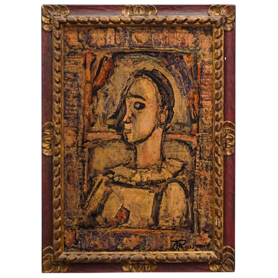 Attributed Georges Rouault (French, 1871-1958) "Pierrot with a Rose" Silk & Wool Tapestry (1 of 10)