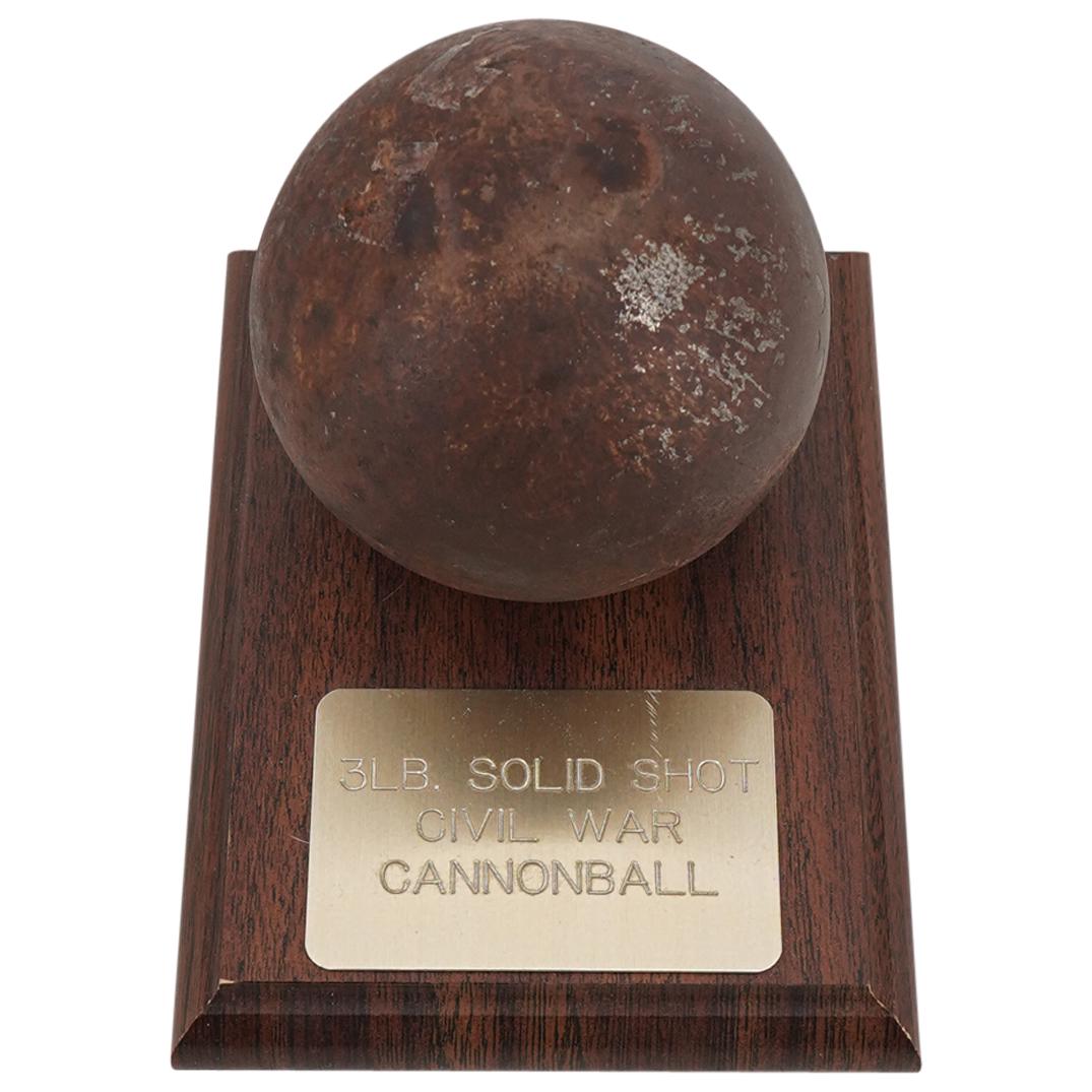 Authentic 3 Lb. Shot Civil War Cannonball On Base (1 of 2)