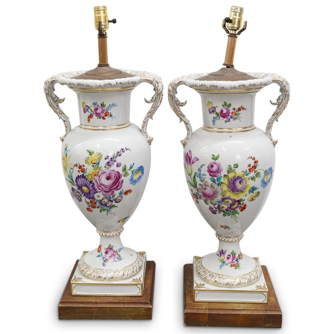 Pair Of Meissen Porcelain Urn Converted Lamps (1 of 11)