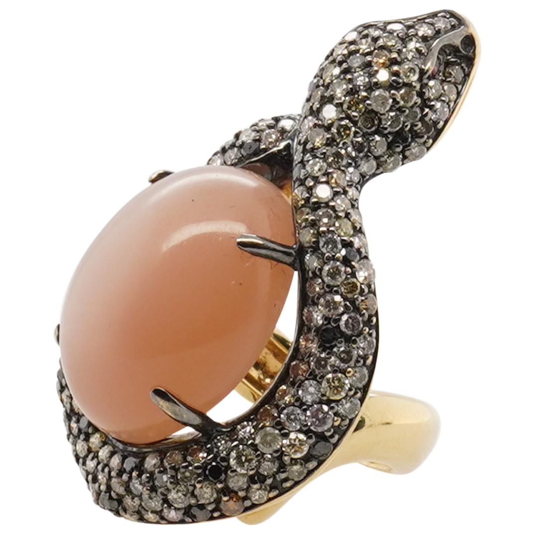 18k Gold, Diamond and Pink Rubellite Snake Ring (1 of 4)