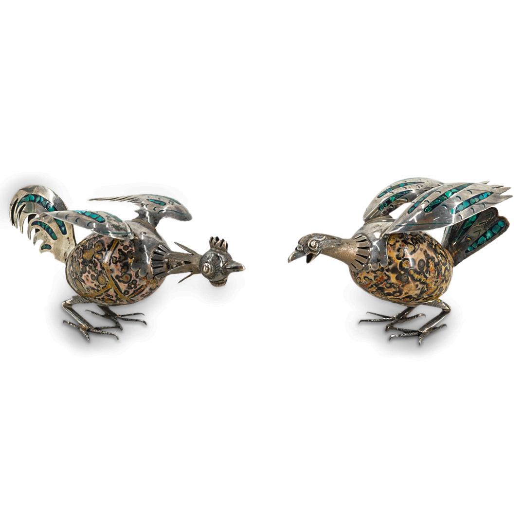 Pair Of Mexican Sterling Silver, Semi Precious Stone Birds (1 of 6)