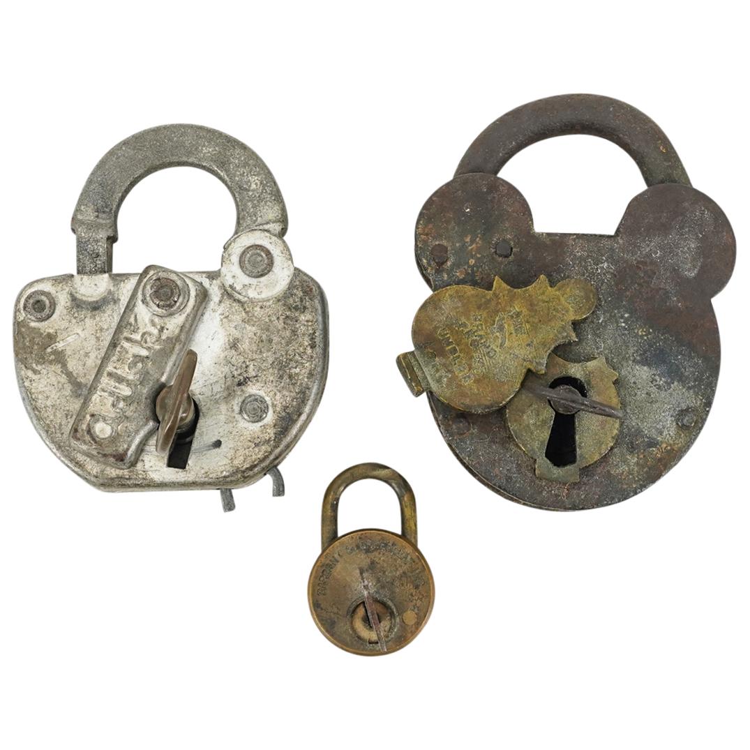 (3 Pc) Antique Nautical And Railroad Locks W/ Keys (1 of 9)