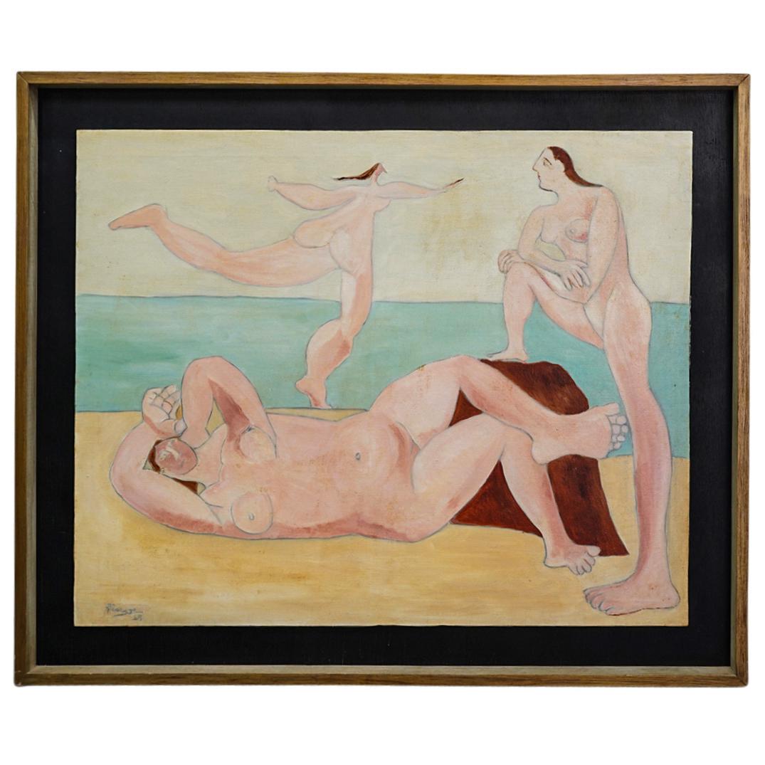 After Pablo Picasso (Spain, 1881-1973) Oil on Canvas Painting (1 of 8)