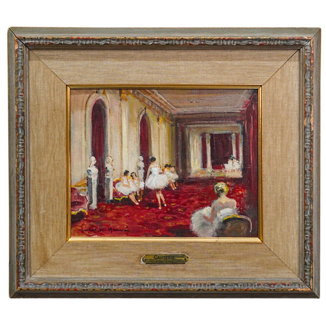 Jules Rene Herve (French, 1887-1981) "Causerie" Oil on Board Painting (1 of 5)