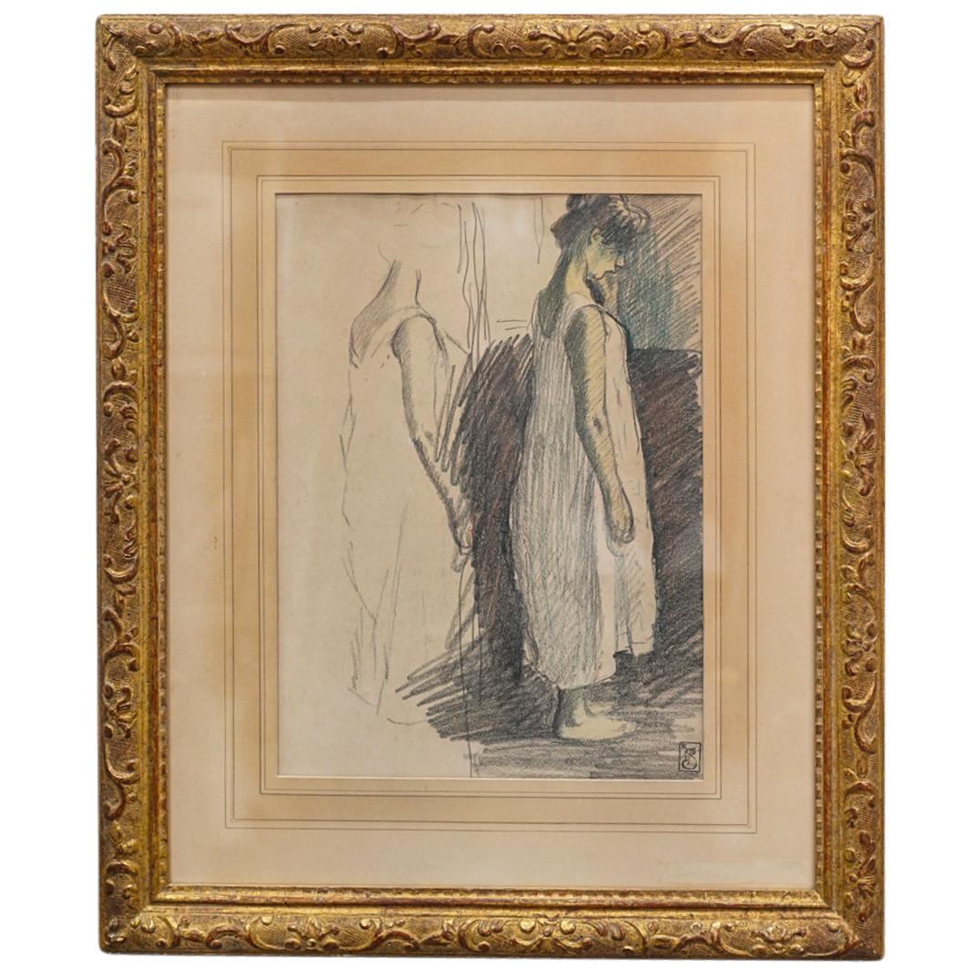 Theophile Alexandre Steinlen (1859-1923) "The Chemise" Crayon on Paper Illustration (1 of 5)
