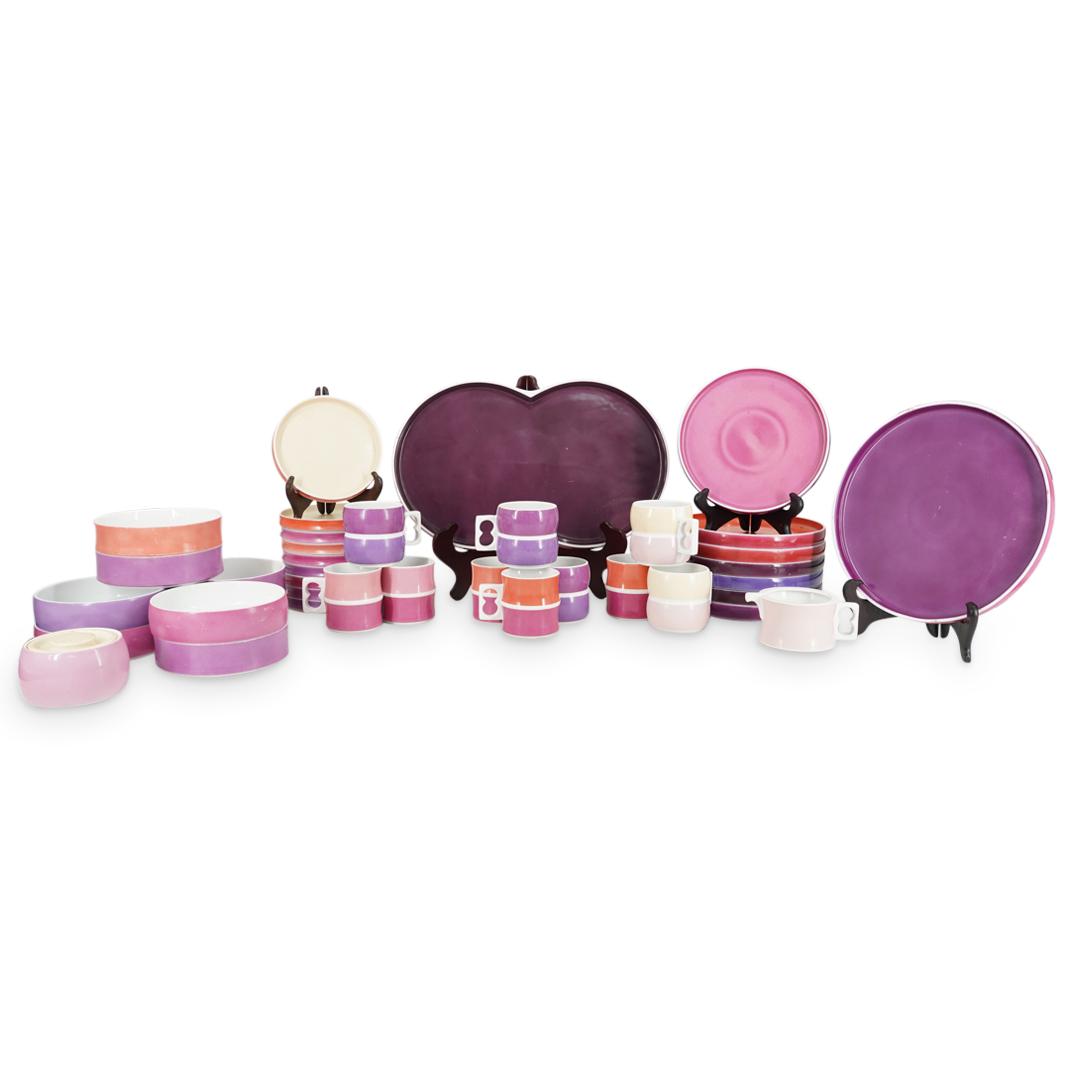 (39 Pc) German Block Chromatics Red Lavender Porcelain Breakfast Set (1 of 10)