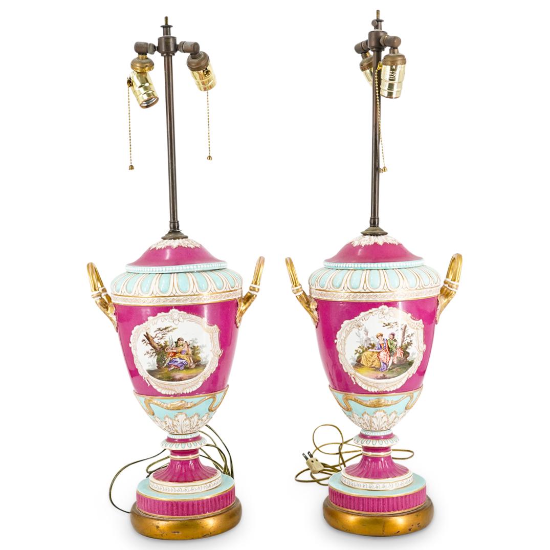 (2 Pc) Antique Berlin KPM Porcelain Converted Urn Lamps (1 of 19)