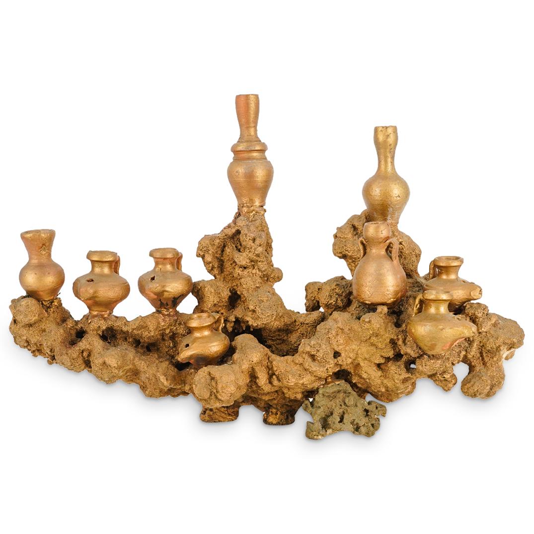 Gilt Pottery & Naturalistic Stone Menorah (1 of 10)