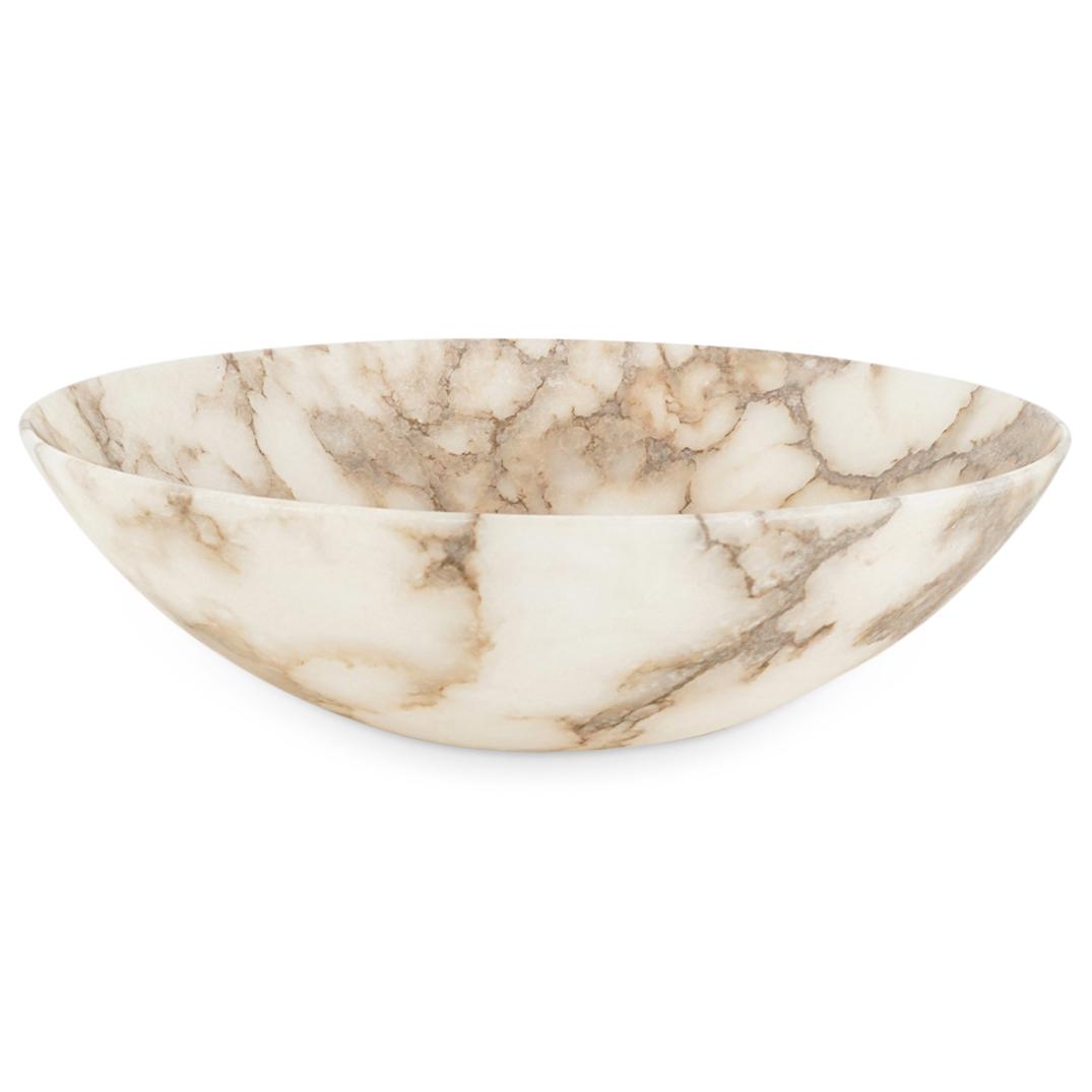 Large Natural Alabaster Centerpiece Bowl: DESCRIPTION: Large natural alabaster centerpiece bowl with round simplistic form. CIRCA: 20th Cent. ORIGIN: Continental DIMENSIONS: H: 6.5" x D: 19.5" Have a similar item to sell? Contact: Info@Akibaa