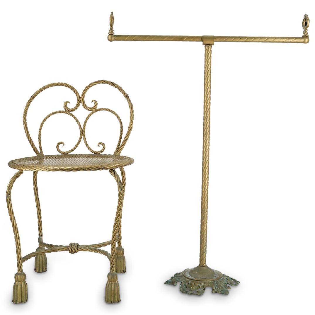 Gilt Metal Italian Towel Rack & Chair (1 of 13)