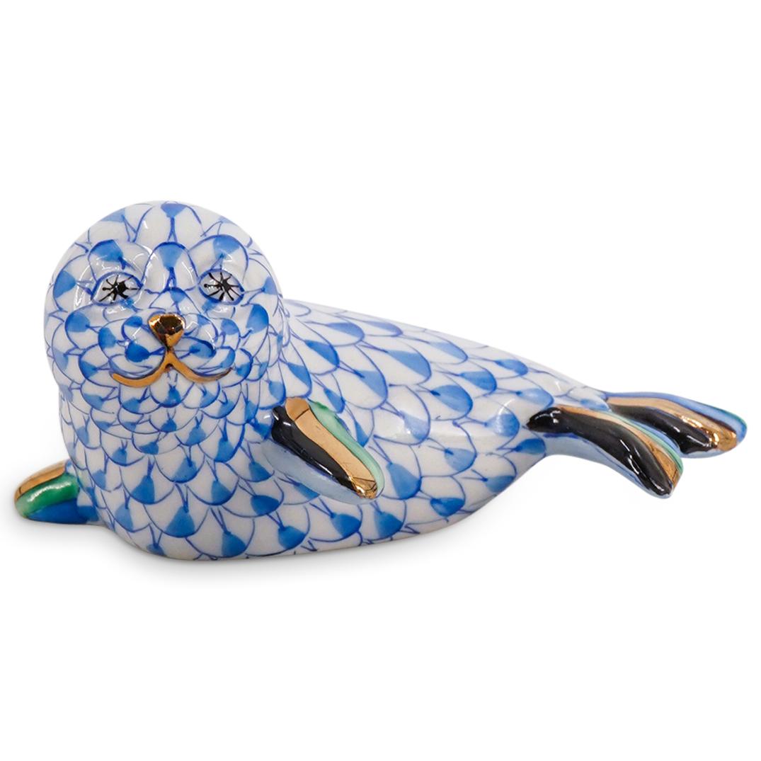 Herend Porcelain "Baby Seal" Blue Fishnet Figurine (1 of 4)