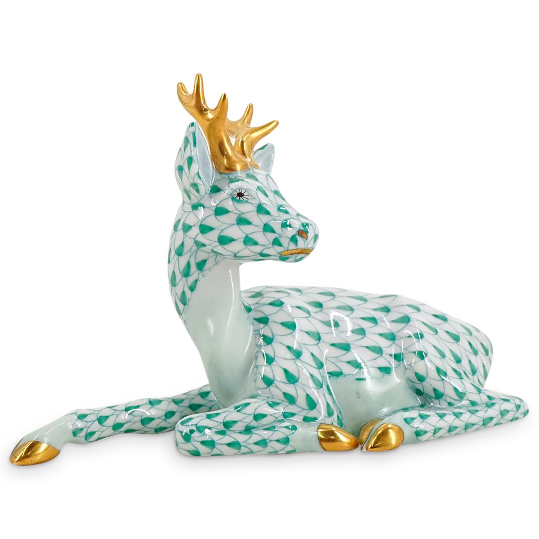 Herend Porcelain "Deer Lying Buck" Fishnet Figurine (1 of 4)