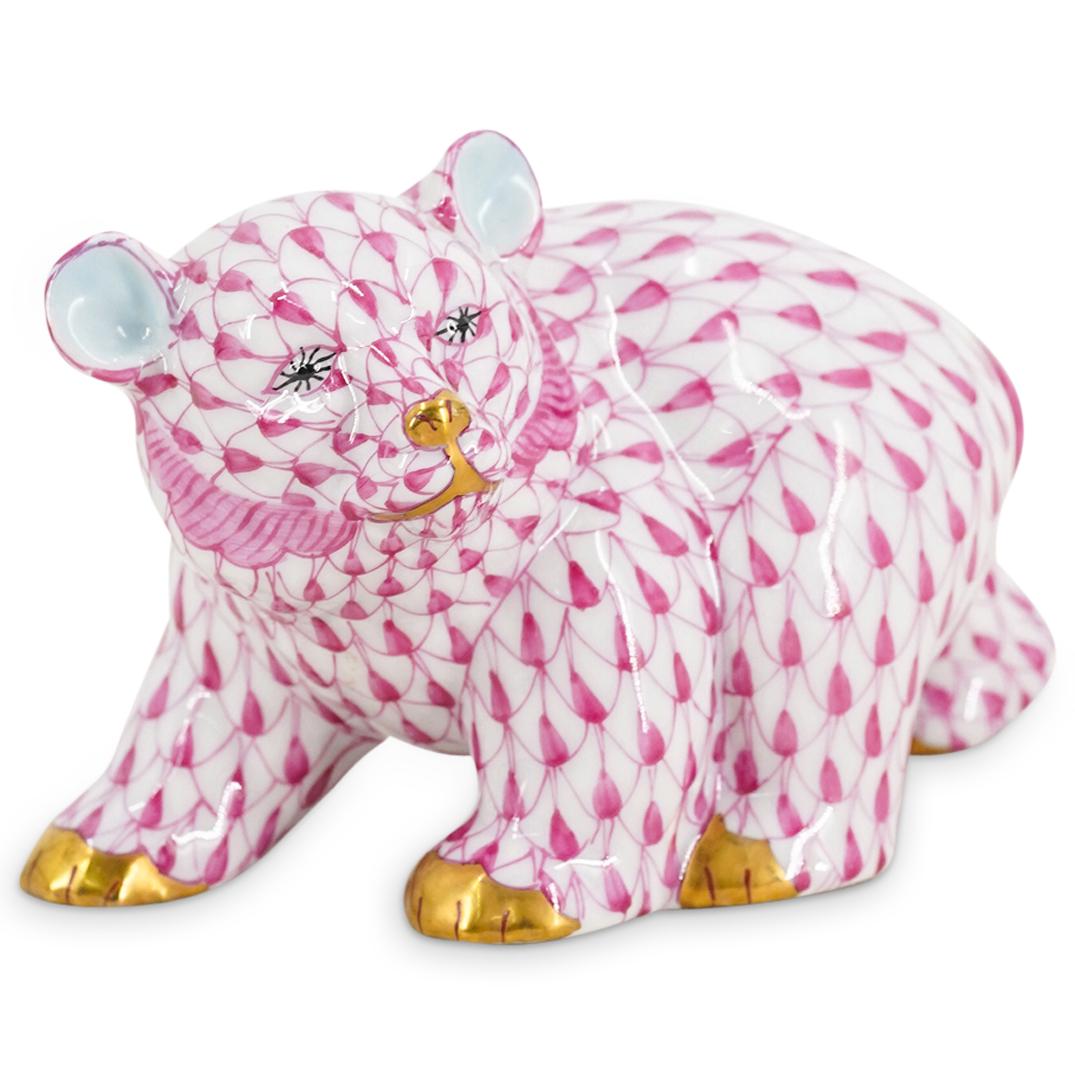 Herend Porcelain "Baby Bear Walking" Raspberry Fishnet Figurine (1 of 7)