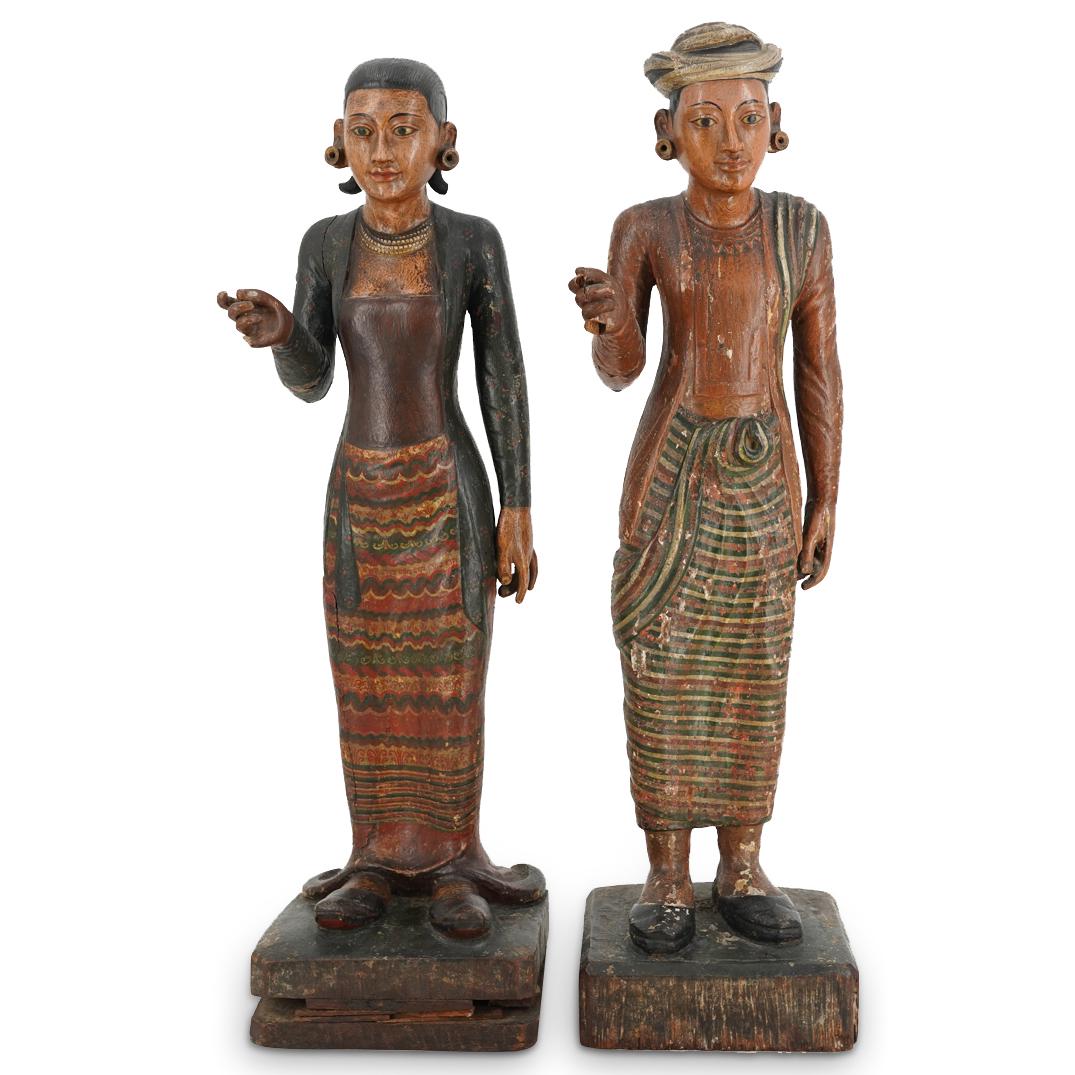 19th Cent. Balinese Polychrome Carved Wood Figures (1 of 11)