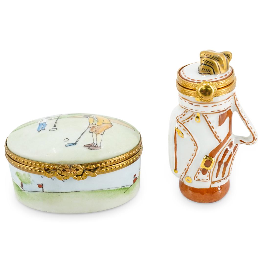 (2 Pc) Limoges Porcelain Golf-Themed Trinket Boxes (1 of 7)