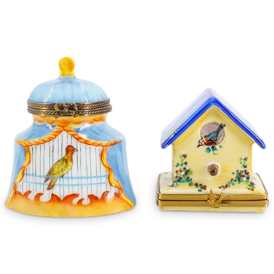 (2 Pc) Limoges Rochard Porcelain Bird House-Shaped Trinket Boxes (1 of 10)