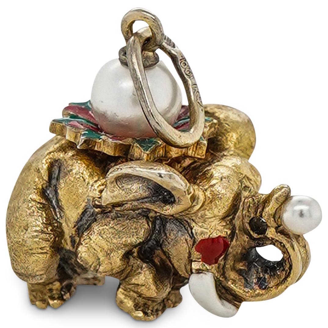 Russian Vermeil Sterling Silver and Enamel Elephant Pendant (1 of 6)