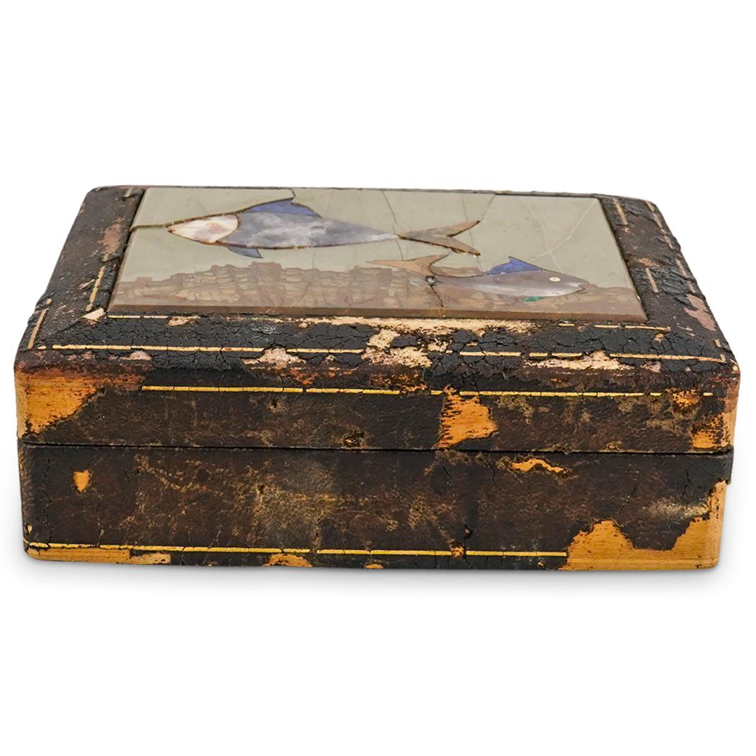 Antique 1920s Italian Pietra Dura Mosaic Wooden Hinged Jewelry Box (1 of 9)