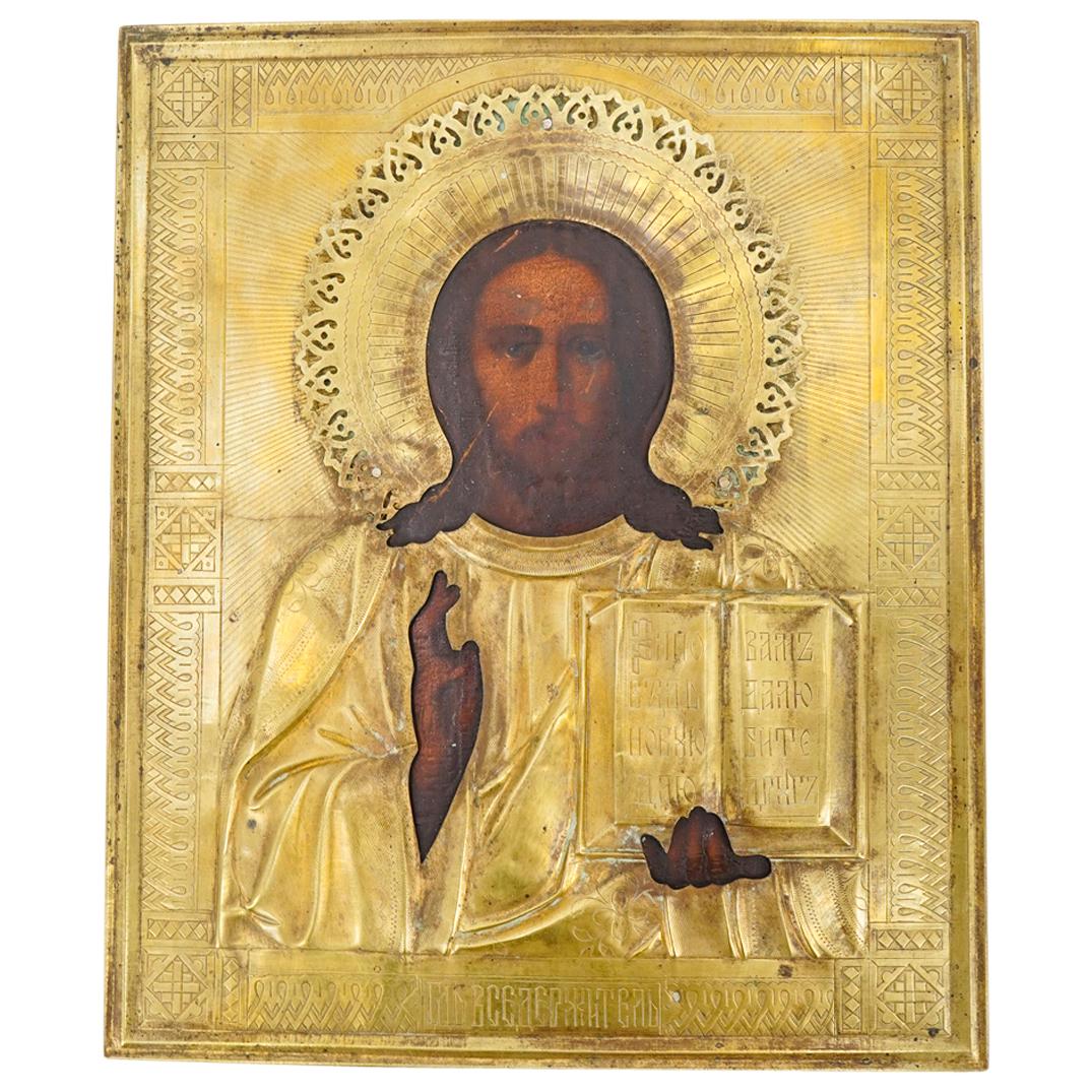 Antique Russian Gilt Silver and Painted Russian Icon (1 of 3)