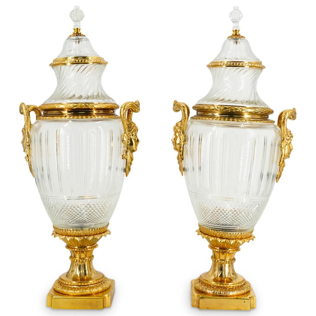 French Baccarat Style Crystal & Gilt Bronze Urn Vases (1 of 12)