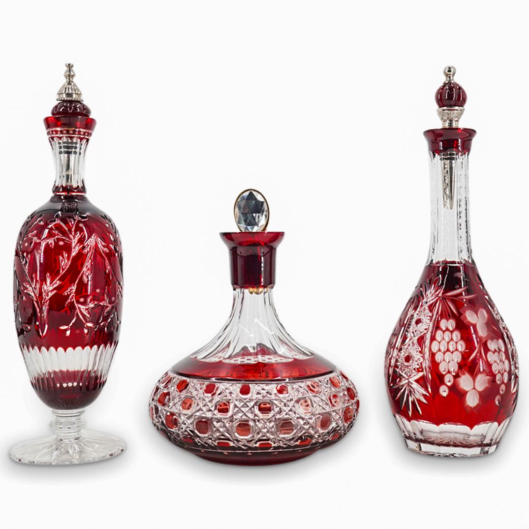 (3 Pc) Antique Bohemian Cut Glass Decanters (1 of 20)