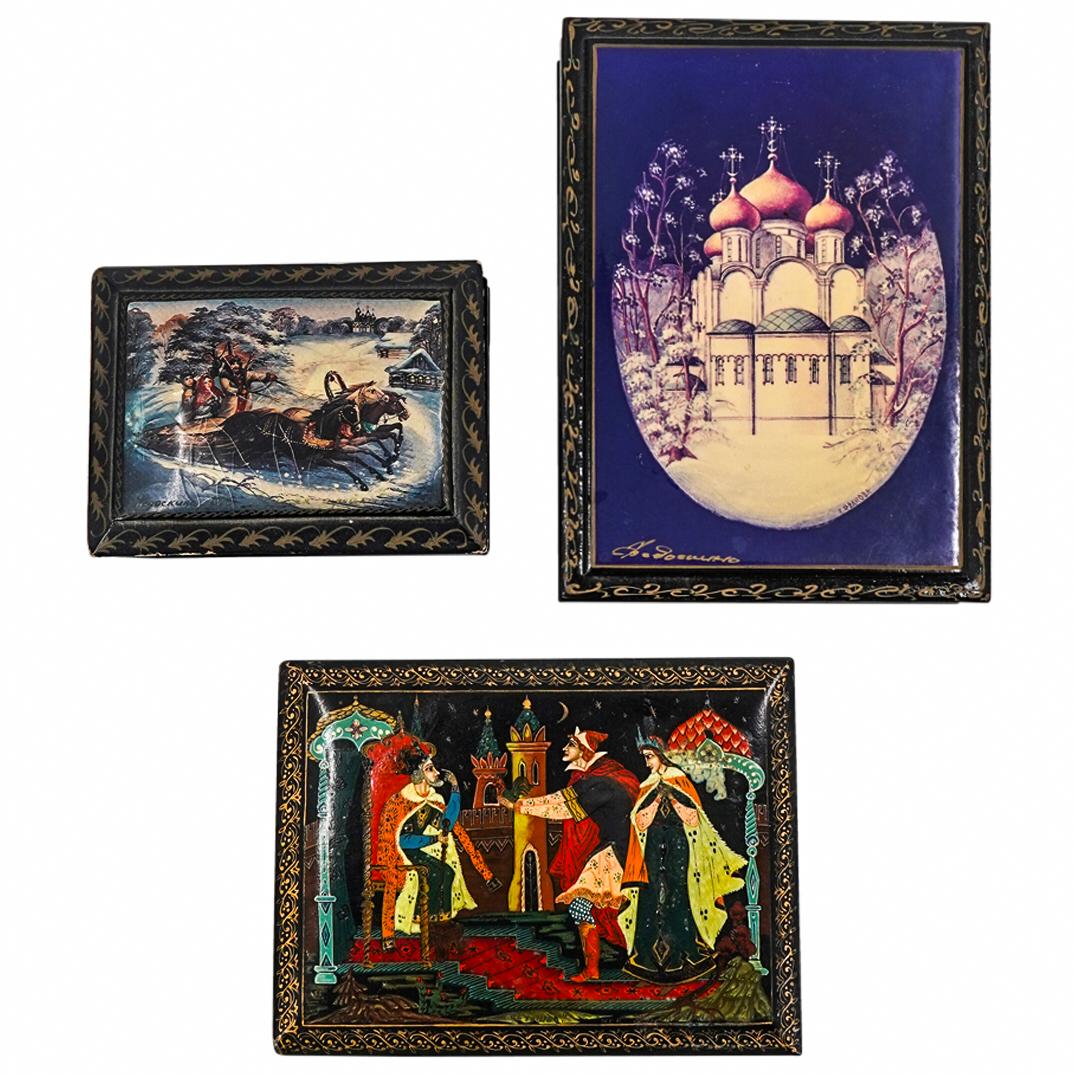 (3 Pc) Russian Lacquer Boxes Grouping Set (1 of 8)