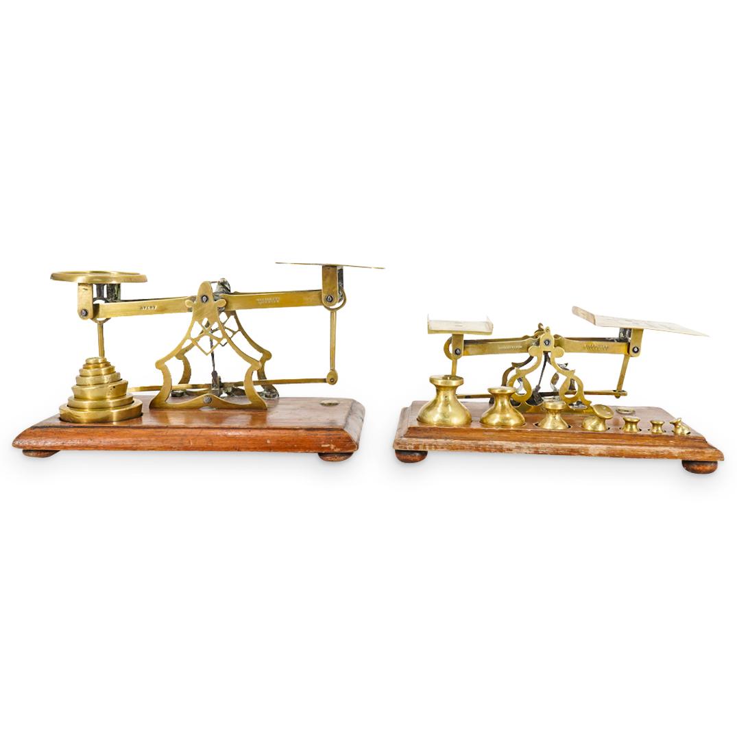 (2 Pc) Brass Scales W/ Matching Weights In Ounces (1 of 16)