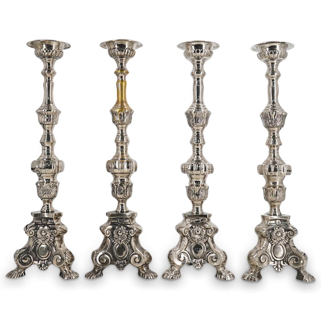 (4 Pc) Large Silver Plated Altar Candlesticks (1 of 10)