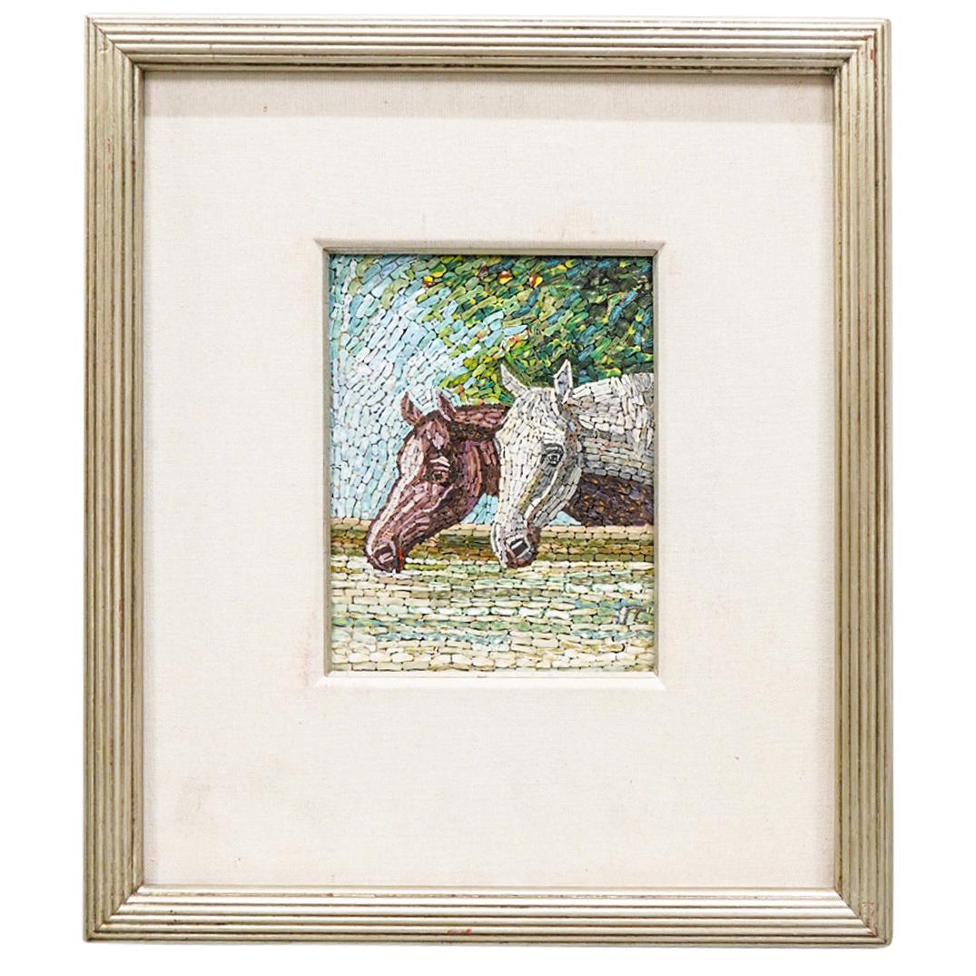 Virgilio Cassio Italian Framed Micro Mosaic Horses Scene (1 of 5)