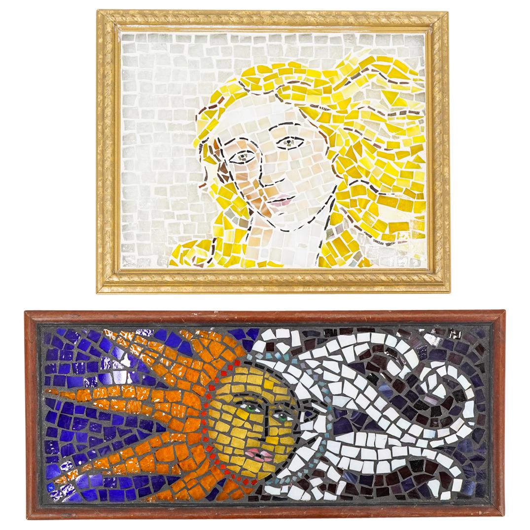 (2 Pc) Framed Stained Art Glass Mosaics (1 of 3)