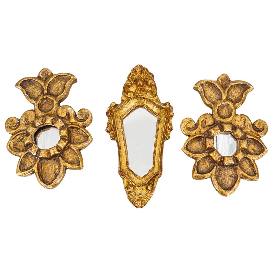 (3 Pc) Ornate Italian Small Gilded Wooden Gesso Frame Wall Mirrors (1 of 3)