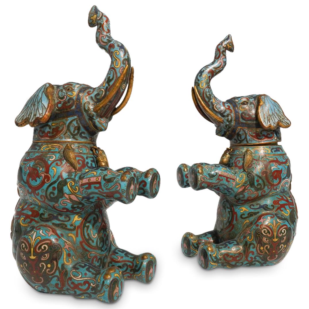 Pair of Antique Chinese Cloisonne Elephant Jars (1 of 13)