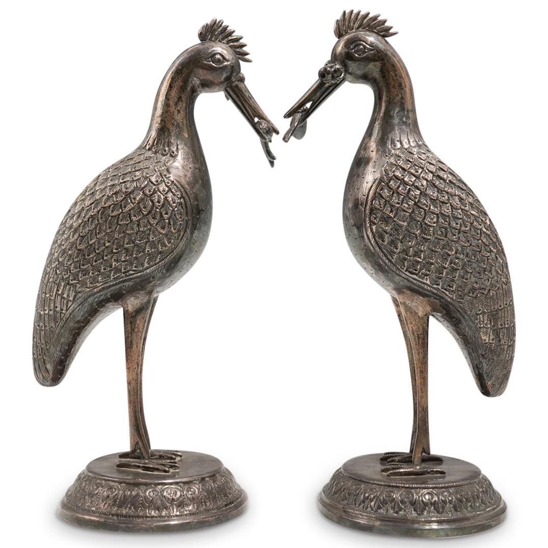 Pair of 19th Cent. Indian Silver Figural Crane Water Sprinklers (1 of 10)