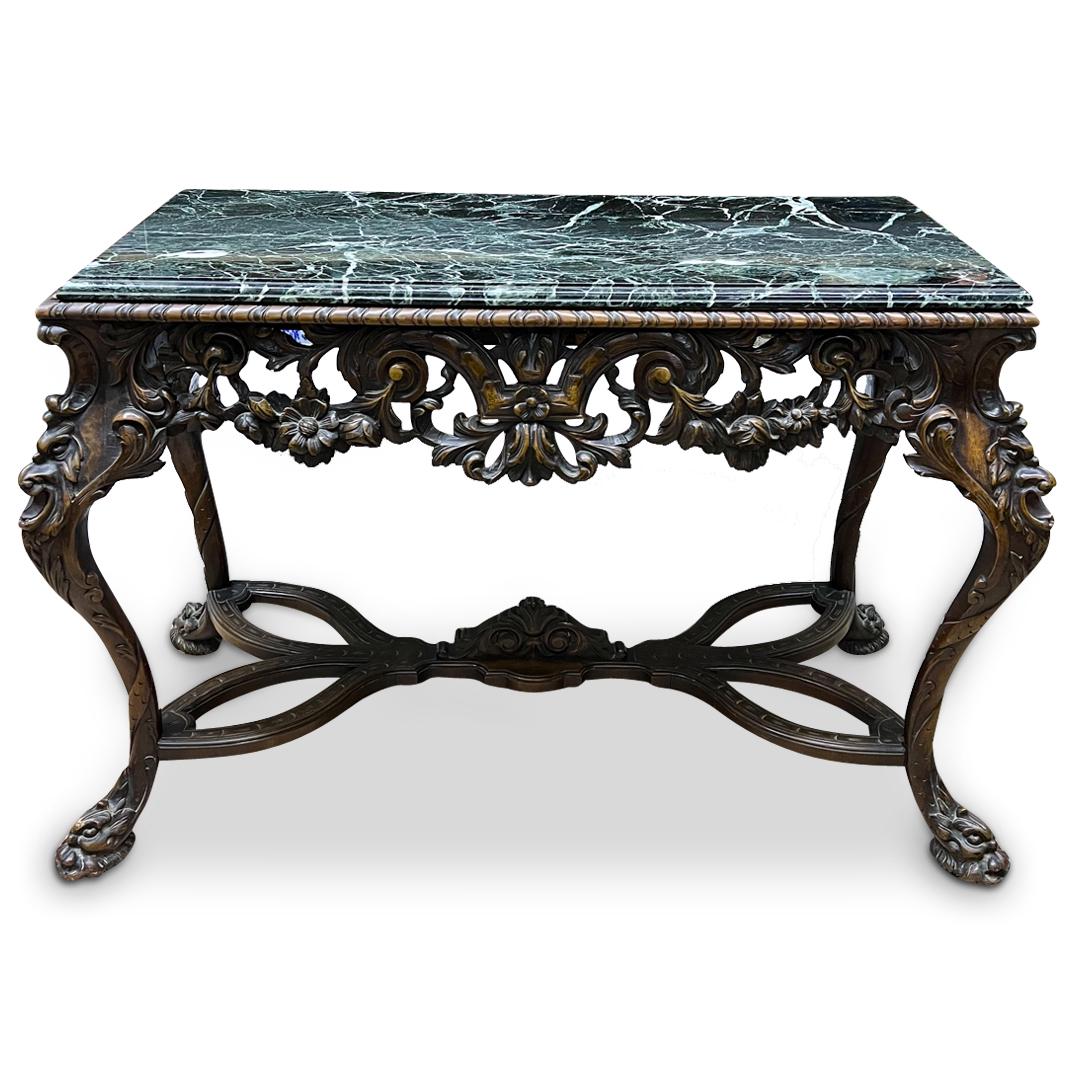 Victorian Style Carved Mahogany Marble Top Console Table (1 of 8)