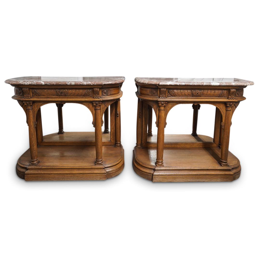 Pair of Antique Oak Carved Entryway Tables (1 of 11)
