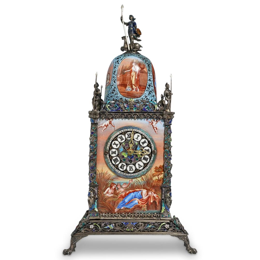19th Cent. Austrian Enameled Silver Table Timepiece (1 of 7)