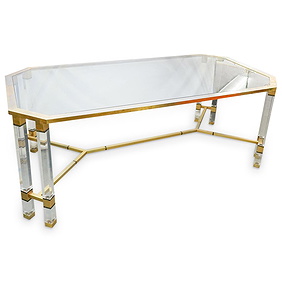 Charles Hollis Jones (American, 1945) Lucite, Brass & Glass Dining Table First Image