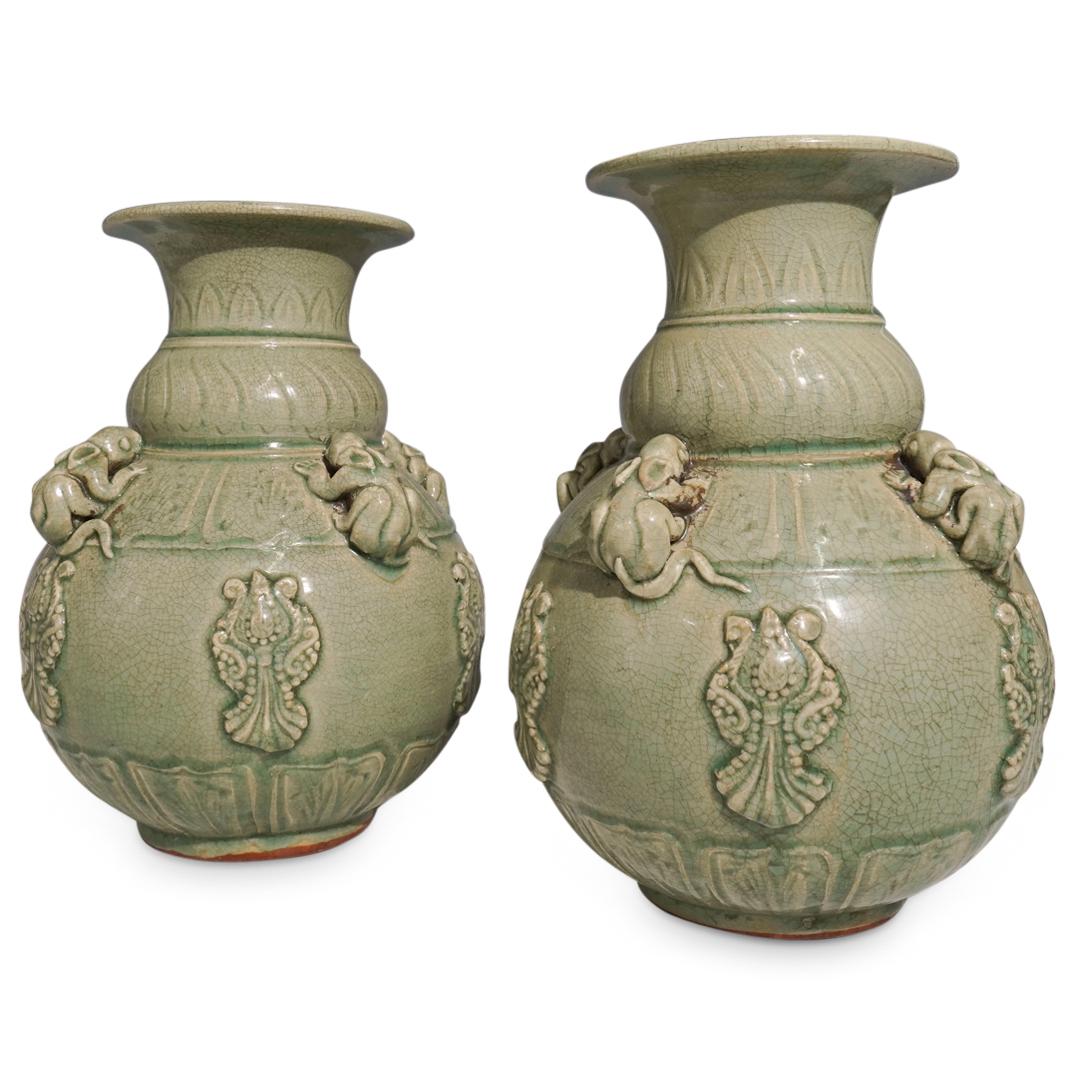 Pair of Antique Chinese Celadon Porcelain Vases (1 of 11)