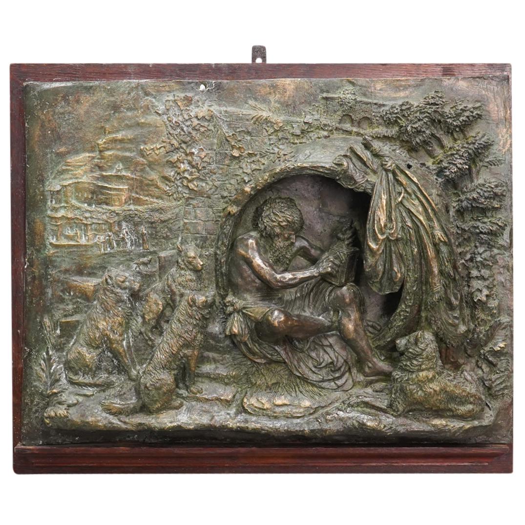Antique Signed Figural Bronze Plaque (1 of 8)