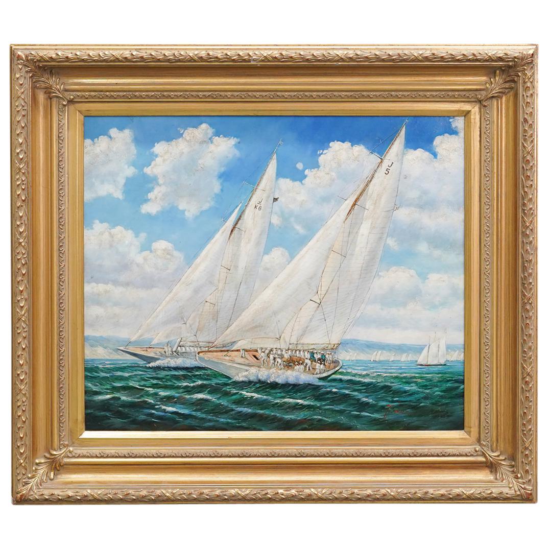 F. Tailroy Oil on Canvas Yacht Racing Scene (1 of 6)
