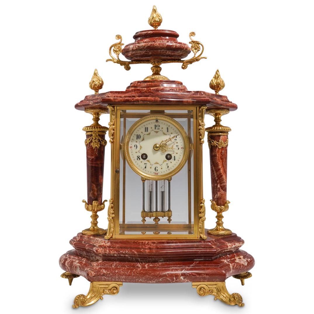 Antique French Mougin Bronze and Marble Mantel Clock (1 of 8)