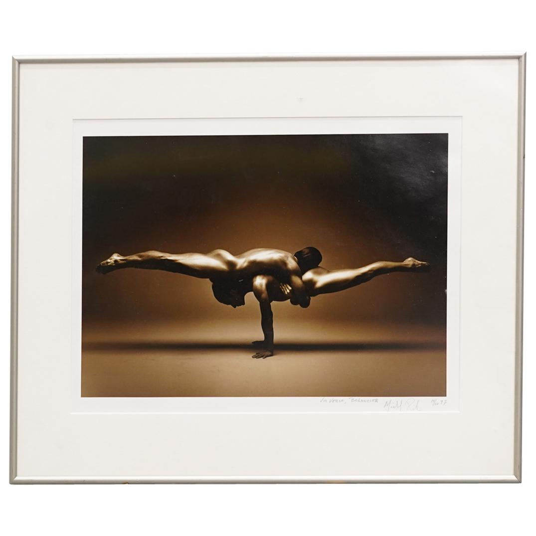 Michael Pil (B. 20th C.) "Vis Versa Balancier" Erotic Photograph: DESCRIPTION: Erotic photograph entitled "Vis Versa Balancier" by Michael Pil depicting two acrobatic nudes in low lighting. Piece is part of the "Vis Versa" photograph series and is signed, titled, nu