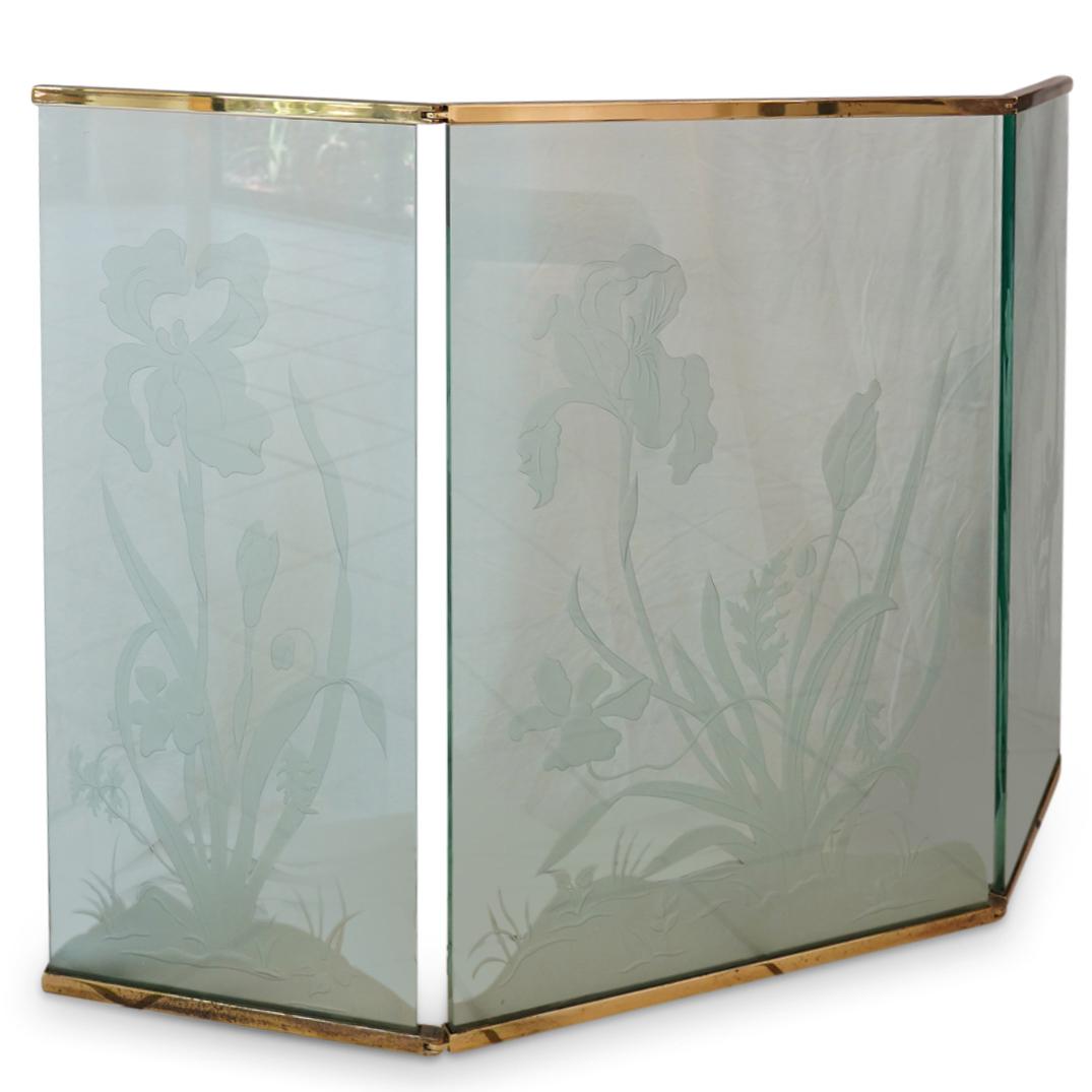 Vintage Frosted Etched Glass Fireplace Screen (1 of 7)